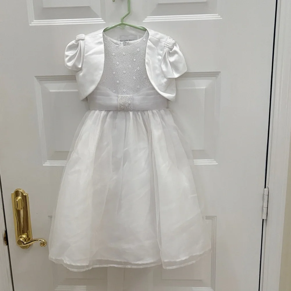 Tip Top White Flower Girl Dress with Subtle Rhinestones & Bolera. Size 2 Toddler - Picture 1 of 12